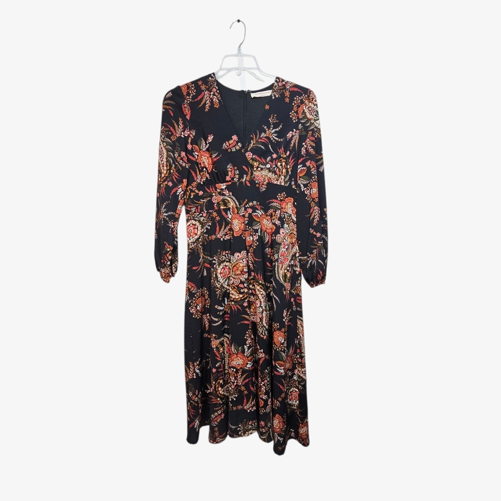 Maille Demoiselle Paris Women's Naomi V-Neck Black Floral Dress Size 3(40) US 8.
